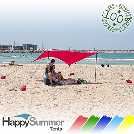 HappySummer Beach Tent with sandbag anchors—the portable, lightweight, 100% lycra SunShelter with UV protection. The perfect SunShade canopy for the entire family