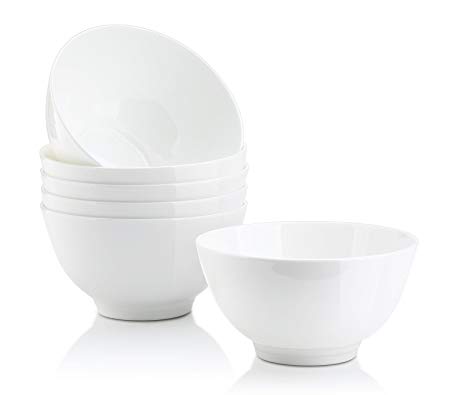 DOWAN Bone China Bowl Sets, White Soup/Cereal/Rice/Dessert Bowls, Set of 6