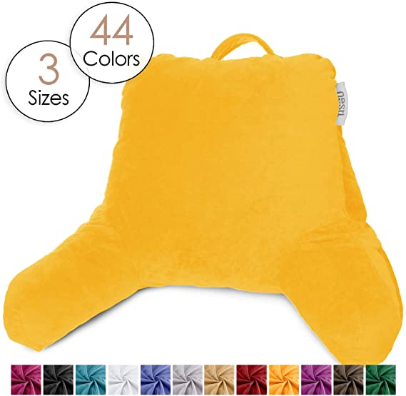 Nestl Reading Pillow, Petite Bed Rest Pillow with Arms for Kids & Young Adults – Premium Shredded Memory Foam TV Pillow - Yellow