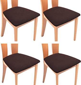 TIANSHU Spandex Jacquard Seat Covers for Dining Room Chairs,Dining Chair Seat Covers for Kitchen Chair (4 Pack, Chocolate)