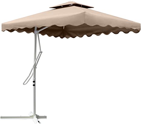 ABCCANOPY 8.5FT 2tiers Lever Patio Umbrella Cantilever Umbrella Offset Hanging Umbrellas 8.5FT,Outdoor Market Umbrella with Crank & Cross Base for Garden, Deck, Backyard, Pool and Beach, Khaki