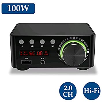 HIFI BT5.0 Digital Amplifier Mini Stereo Audio Amp 100W Dual Channel Sound Power Audio Receiver Stereo AMP USB AUX for Home Theater USB TF Card Players Black