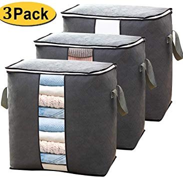 Yopih Storage Bags for Clothes with Zips 3pcs Duvet Storage Bag Underbed Comforters for Clothing Quilt Bedding Blankets Sweaters 50 x 47 x 28 cm