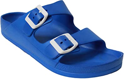 H2K Women's Lightweight Comfort Soft Slides EVA Adjustable Double Buckle Flat Sandals Buddy