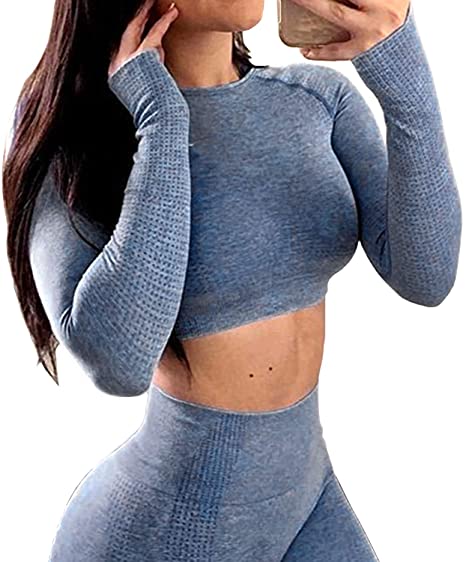 COLO Long Sleeve Crop Tops for Women - Activewear Workout Yoga Gym Top Lounge T Shirts