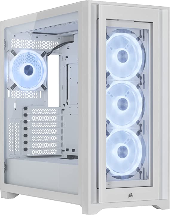 Corsair iCUE 5000X RGB QL Edition Mid-Tower Case - True White (Four CORSAIR QL120 RGB Fans, Included CORSAIR iCUE Lighting Node CORE, Easy Cable Management, 136 Total RGB LEDs) White