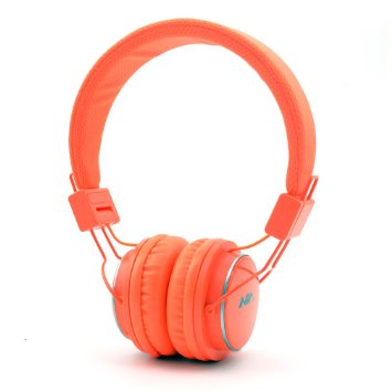 GranVela® Q8 Lightweight Foldable Wireless Bluetooth On-Ear Headphones with Microphone, Micro SD Card Player, FM Radio and 3.5mm Detachable Cable Stereo Headset - Orange