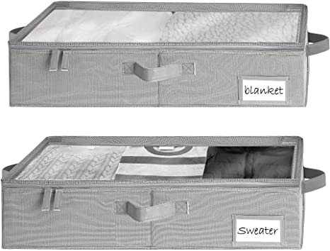 StorageWorks Underbed Storage Box, Under Bed Clothes Organizer With Sturdy Structure and Ultra Thick Fabric, Gray & White, Medium, 2 pack