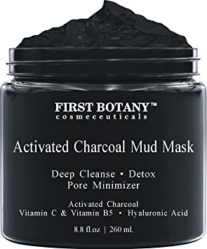 Activated Charcoal Mud Mask 8.8 fl oz. - For Deep Cleansing & Exfoliation, Pore Minimizer & Reduces Wrinkles, Acne Scars, Blackhead Remover & Anti Cellulite Treatment, Face Mask & Facial Cleanser