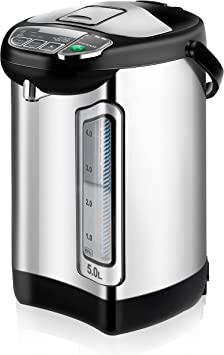 Electric Water Boiler and Warmer - 5L/5.28 Qt Stainless Steel Hot Water Dispenser w/ Rotating Base, Keep Warm Temperature Set, Auto Shut Off, Safety Lock, Instant Heating for Coffee & Tea