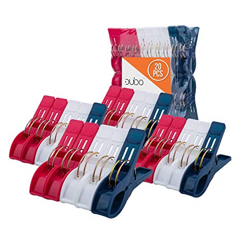 Beach Chair Towel Clips Clamps – 20 Pack Pool Towel Holder and Large Plastic Clamp – Red, White and Blue Jumbo Clothespins and Towel Pegs – Heavy Duty Clips for Laundry, Beach, Pool or Cruise Ships