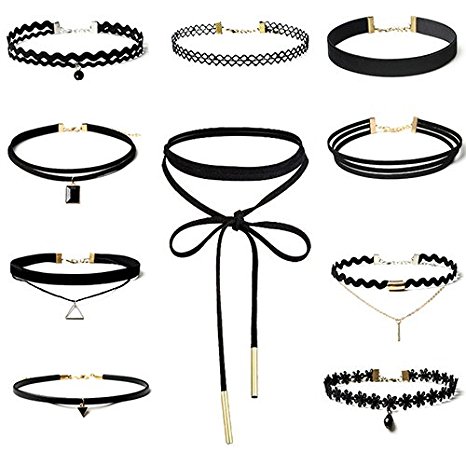 Supla 10 Pieces Velvet Choker Necklace for Women Girls, Black Classic Velvet Stretch Gothic Tattoo Lace