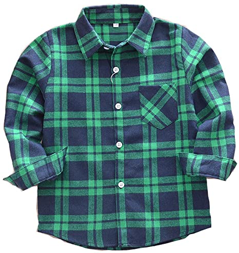 Happy GoGo Kid Girl Boy Long Sleeve Button Down Plaid Flannel Shirt