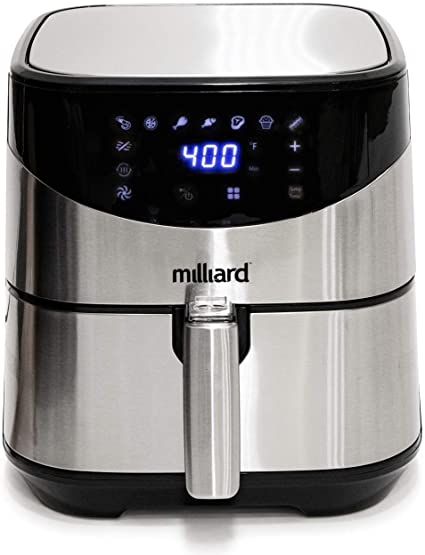 Milliard Air Fryer, 5.8QT Oil Free with 8 Different Cooking Settings: Recipe Book and Manual Included in French and English