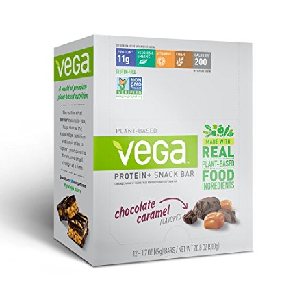 Vega Protein  Snack Bars Gluten Free, Chocolate Caramel, 1.7oz, 12 Count