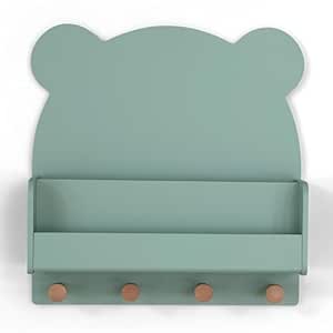 babyGap by Delta Children Brannan Bear Wall Shelf with 4 Hooks, Sage Green