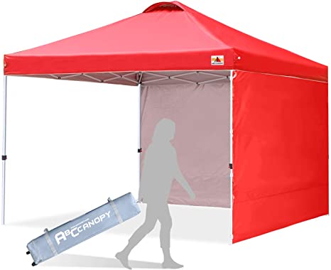 ABCCANOPY Canopy Tent 8x8 Pop Up Canopy Outdoor Canopies with Sun Wall Tent Popup Beach Canopy Shade Canopy Tent with Wheeled Carry Bag Bonus 4xWeight Bags,4xRopes&4xStakes,Red