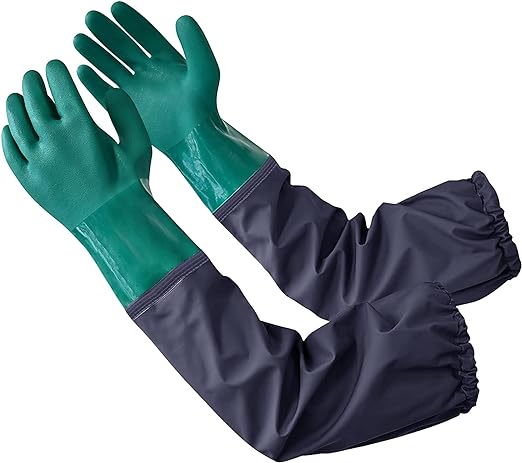 Coopache 1 Pair of Pond Gloves Long Waterproof 64 cm Work Gloves Fishing Gloves Reusable for Aquarium Pond Gloves Women and Men Green & Blue (Large)