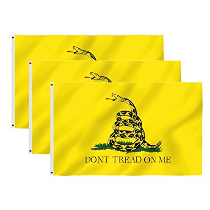 Fasmov 3x5 Foot Don't Tread On Me Gadsden Flag Weather-Proof Design Polyester Wind Resistant Flag Tea Party Flags Polyester with Brass Grommet, Pack of 3