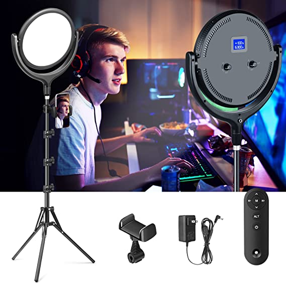 Key Light for Streaming, Selfie Ring Light with Tripod Stand & Phone Holder, LED Video Lighting for Video Recording, Professional Bi-Color 3000K-6300K Studio Light for Photography, Game Streaming