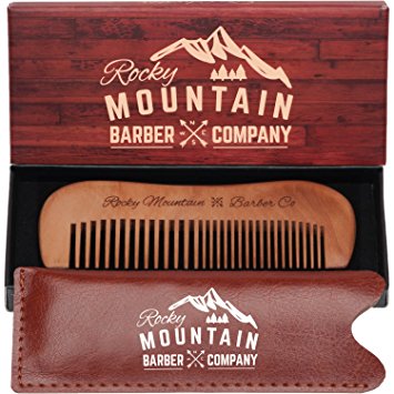 Hair Comb - Wood with Fine and Medium Tooth for Head Hair, Mustache, Beard with Carrying Case for Travel & Pocket - Anti-Static and No Tangle
