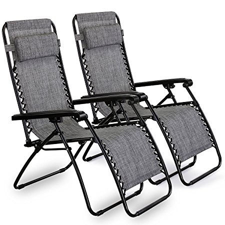 VonHaus Set of 2 Zero Gravity Chairs - Folding & Reclining Sun Loungers Twin Pack made from Steel Frame and Textoline Fabric for Patio, Conservatory, Garden