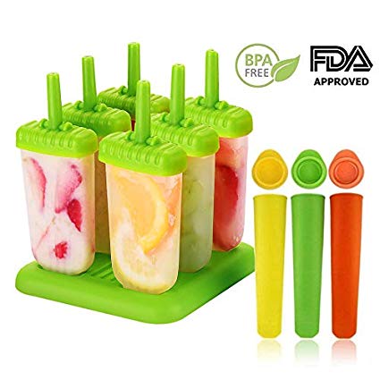 Ice Lolly Moulds, Augola 9Pcs Silicone Ice Pop Mould Set BPA Free Popsicle Molds Jelly Bar Tray DIY Ice Cream Kitchen Tool with Base & Leak Proof Caps (9 Pcs)