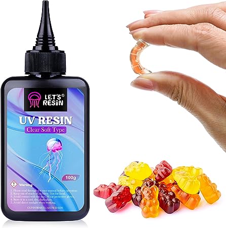 LET'S RESIN UV Resin Soft Type, 100g Elastic&Bendable Crystal Clear Ultraviolet Epoxy Resin, Low Shrinkage UV Resin Kit for Crafts, Jewelry Making, Decoration