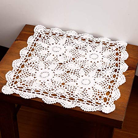 EiYYA Handmade Cotton Crochet Placemats Lace Table Doilies Square 16 x16inch (White)