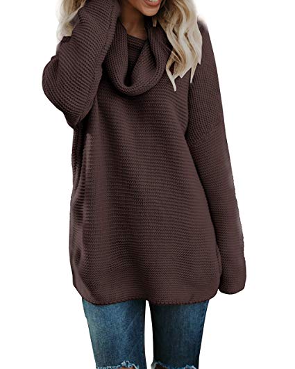 Pxmoda Women's Casual Long Sleeve Turtleneck Knit Sweater Chunky Oversized Pullover Jumper