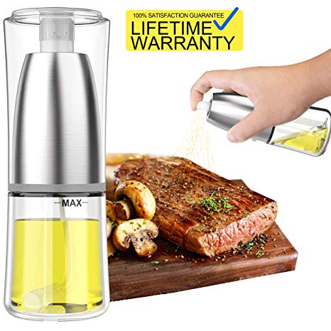 Updated 2019 Version Olive Oil Sprayer Dispenser Mister Bottle For Cooking, BBQ and Air Fryer, Premium Glass Oil Vinegar Soy Sauce Spray for Grilling, Kitchen, Salad, Bread Baking, Frying