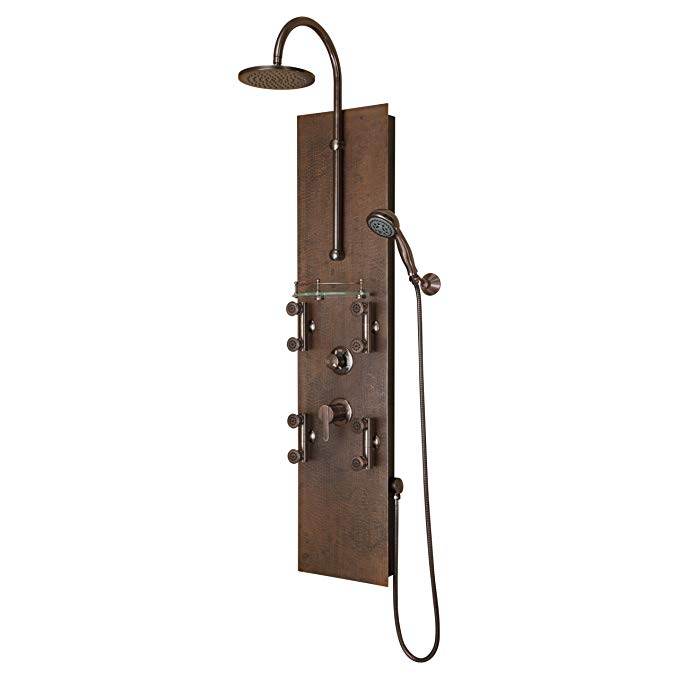 PULSE Showerspas 1016 Mojave Pre-Plumbed Hand Hammered Copper Shower System, Copper with Oil Rubbed Bronze Finish