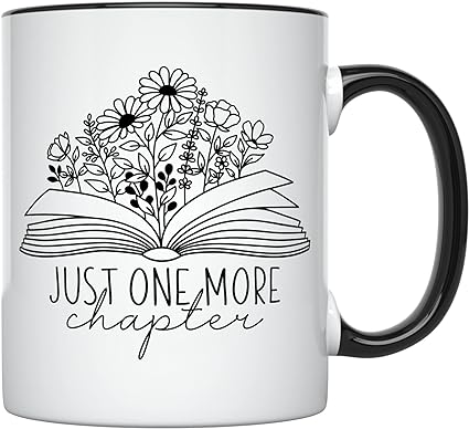 YouNique Designs Just One More Chapter Mug, 11 Oz, Book Lovers Gifts, Bookish Gifts, Librarian Gifts for Readers Book Lovers Women, Book Club Gifts for Women, Book Mug, Bookworm Gifts (Black Handle)