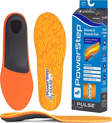 PowerStep Insoles, Pulse Thin, Arch Pain Relief Insert, for Cleats and Spikes, Sports Orthotic for Women and Men