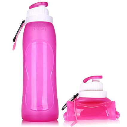 [FDA Certificated] Collapsible Water Bottle - Silicone Leak Proof Valve - Medical Grade - BPA Free, 26 Ounces 750ml and 17 Ounces 500ml