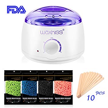 Waxkiss Waxing Kit 110V Wax Warmer Hair Removal Kit with 4 bags Hard Wax Beans (100g/bag) for Woman & Man Body Hair Removal