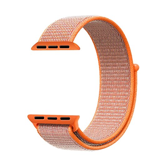 Qifit New Nylon Sport Loop with Hook and Loop Fastener Adjustable Closure Wrist Strap Replacment Band for iwatch Apple Watch Series 1 /2 / 3,42mm,Spicy Orange