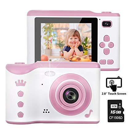 Kids Camera, 8.0MP Creative Digital Dual Camera, Rechargeable Children Camcorder with 2.8'' Touch Screen, 4X Digital Zoom, Gift for 3-12 Years Old Girls Boys Party Outdoor, Pink(16GB TF Card Included)