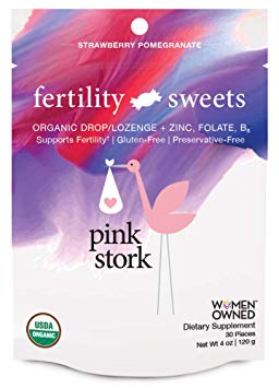 Pink Stork Fertility Sweets: Supports Fertility, Strawberry-Pomegranate, Hard Drops with Folate, Zinc, Vitamin B6, USDA Organic, Non-GMO & Preservative Free, 30 Individually Wrapped Hard Sweets