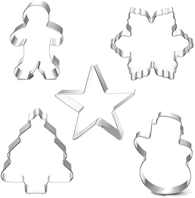 Christmas Cookie Cutters, 5 Piece Holiday Cookie Cutter Set - Gingerbread Man, Snowflake, Christmas Tree, Snowman and Star