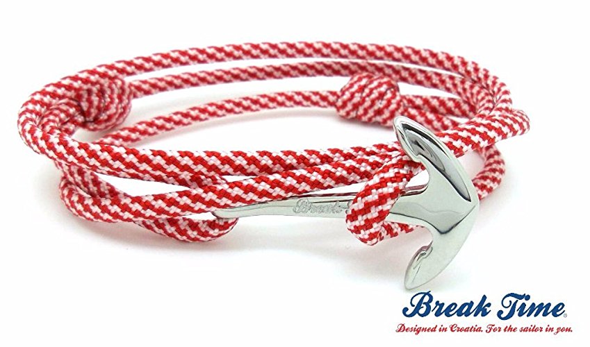 Red Paracord Anchor Charm Wrapped Handmade Bracelet, One Size Fits All, Nautical Beach Jewelry - SPLIT COLLECTION