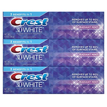 Crest 3D White, Whitening Toothpaste, Radiant Mint, 4.8 Ounce,3 Count