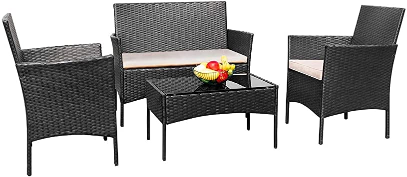 TUOKE Rattan Garden Furniture Set Patio Conservatory Indoor Outdoor 4 Piece Set Table Chair Sofa Black