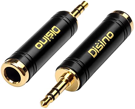 DISINO 3.5mm to 1/4 Inch Headphone Adapter, 1/8 Inch Mini Jack Male to 1/4 Inch Female Jack Stereo Adapter, Gold-Plated Pure Copper Aux Audio Interface Headphone Converter, Black - 2 Pack