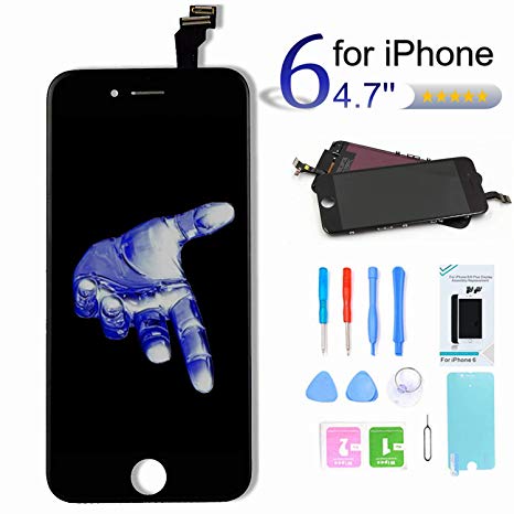Pushang Screen Replacement for iPhone 6 (4.7 Inch) Touch Digitizer LCD Display Assembly   Full Repair Tools   Screen Protector,Compatible with Model A1549, A1586, A1589 (Black)