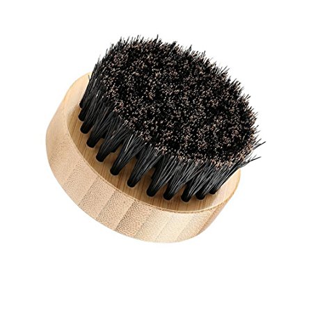 Lalang Beard Brush for Men Round Wooden Handle Natural Soft Bristles Mustaches Styling and Grooming Brush