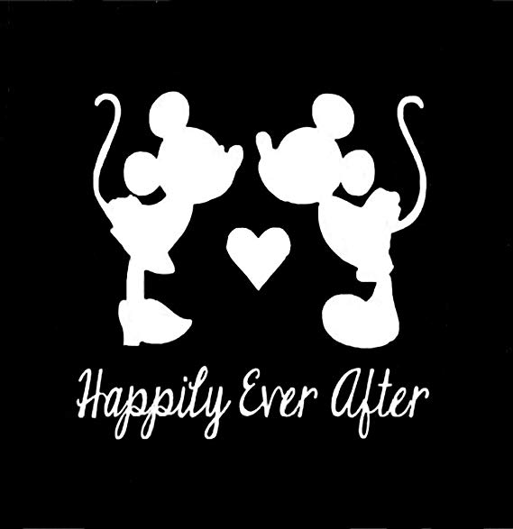 Happily Ever After Mickey and Minnie Mouse Disney Decal Vinyl Sticker|Cars Trucks Vans Walls Laptop| White |5.5 x 5.5 in|CCI1353