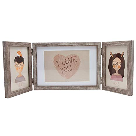 Afuly Rustic Three Picture Frame 4x6 and 5x7 Wooden Hinged Triple Photo Frames for Desk 3 Opening Family Christmas Gifts