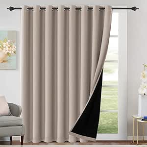 H.VERSAILTEX Patio Door Curtain 100% Blackout Sliding Door Curtains Thermal Insulated, Extra Wide Window Curtains Grommet Black Out Curtains 84 inch Long, W100 x L84 inch - Natural Sand