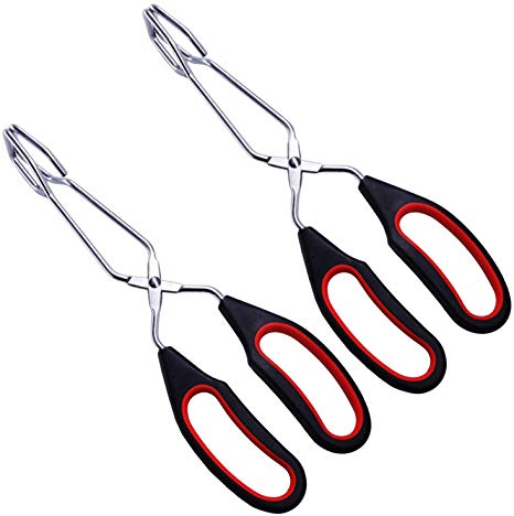 HINMAY Stainless Steel Scissor Tongs with Plastic Silicone Handle for Kitchen Food Cooking Baking Barbecue BBQ Grilling 9-1/2 Inch (2 Pieces)
